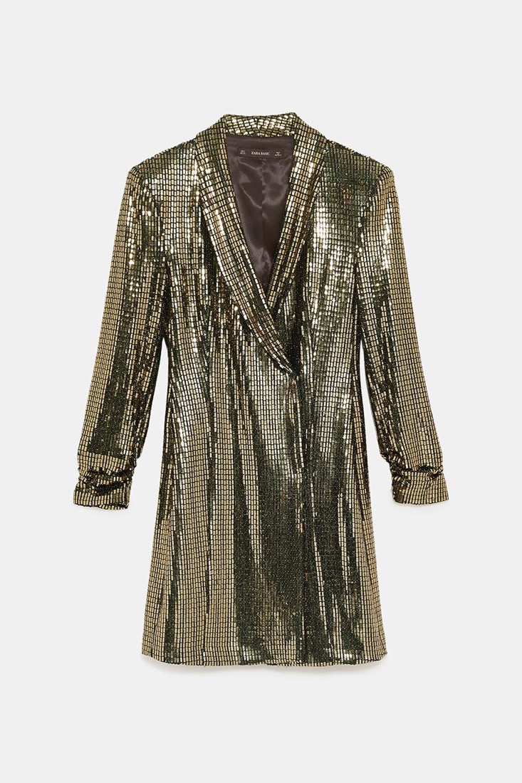 Vestido-blazer dorado. Zara